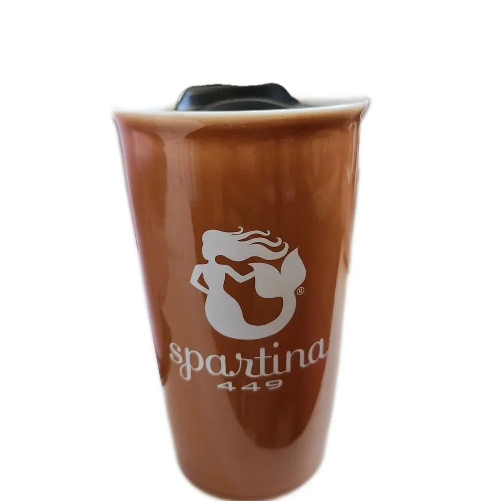 Spartina 449 Warm Brown Ceramic Tumbler With Lid, 14 oz